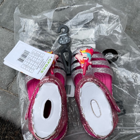 New Crocs Unicorn Charm Glitter Sandals Girls Kids - Picture 10 of 16